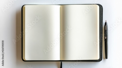 Empty notebook with pen on white background. photo