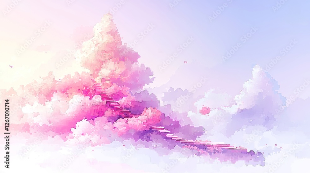 Naklejka premium Vibrant watercolor pixel pattern, featuring a harmonious blend of soft hues and intricate textures, evoking a sense of fluidity and artistic expression in digital design.