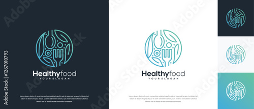 Healthy food logo design vector concept. Healthy food logo icon with leaf.