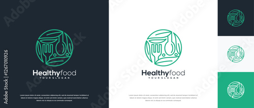 Healthy food logo design vector concept. Healthy food logo icon with leaf.