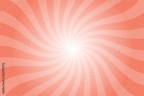 Abstract orange background with rays retro starburst rays. Salmon orange sunburst background vector illustration pattern beam rays. Spiral radial striped backdrop. Vector illustration.