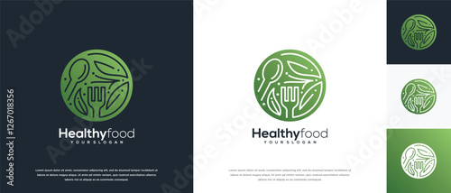 Healthy food logo design vector concept. Healthy food logo icon with leaf.