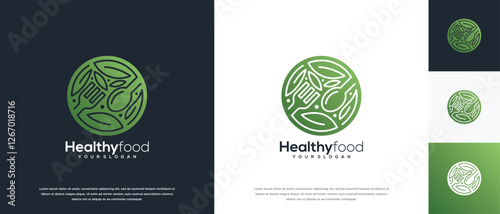 Healthy food logo design vector concept. Healthy food logo icon with leaf.