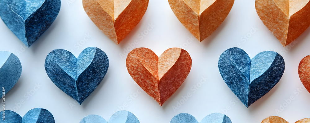 Obraz premium Colorful paper hearts, flat lay, love