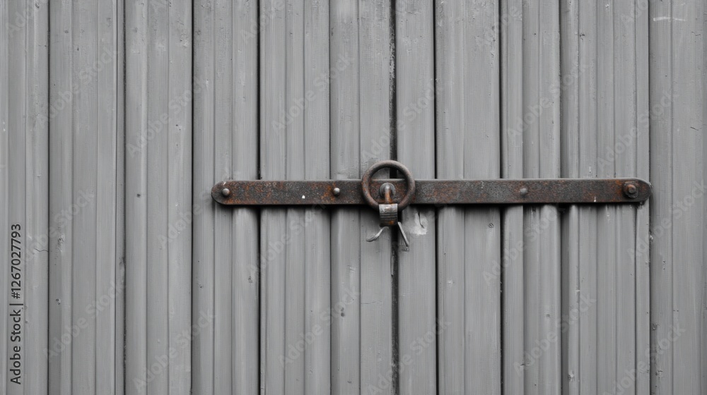 Rustic grey metal door with rusty latch. Background texture. Design Rustic grey metal door with rusty latch. Background texture. Design