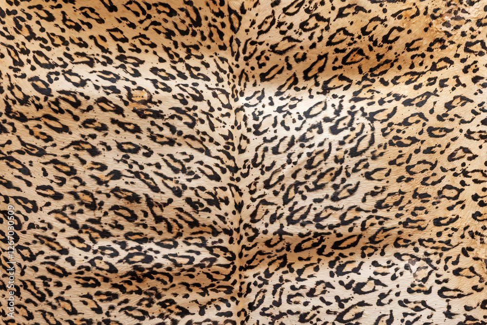 Leopard skin background. Tanned leather stretched on the wall. Horizontally. Leopard skin background. Tanned leather stretched on the wall. Horizontally.