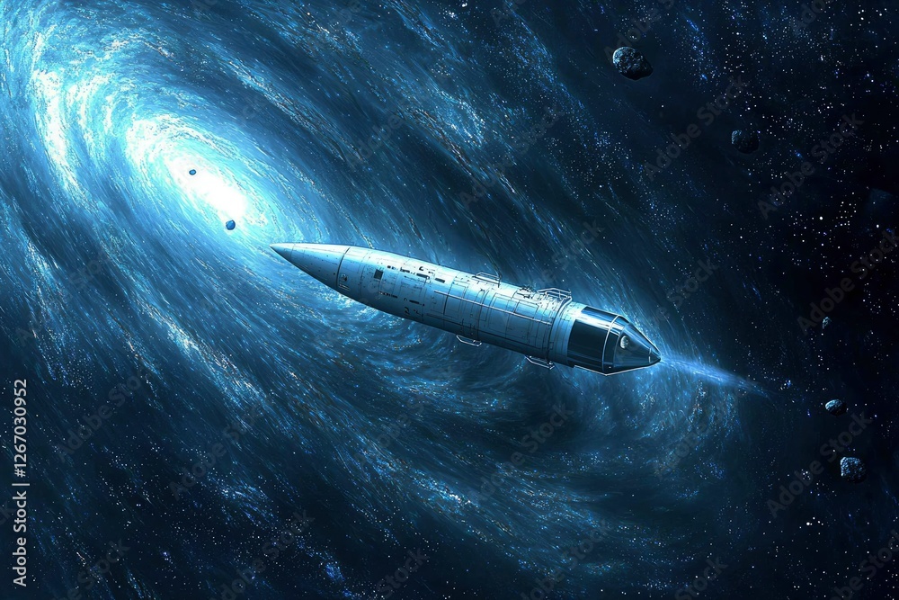 Fototapeta premium Spaceship Entering Galactic Whirlpool Cosmic Voyage