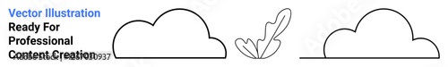 Clouds with defined outlines and a falling feather in minimal style. Ideal for environment, design concepts, creativity, freedom, weather, relaxation, flat landing page banner