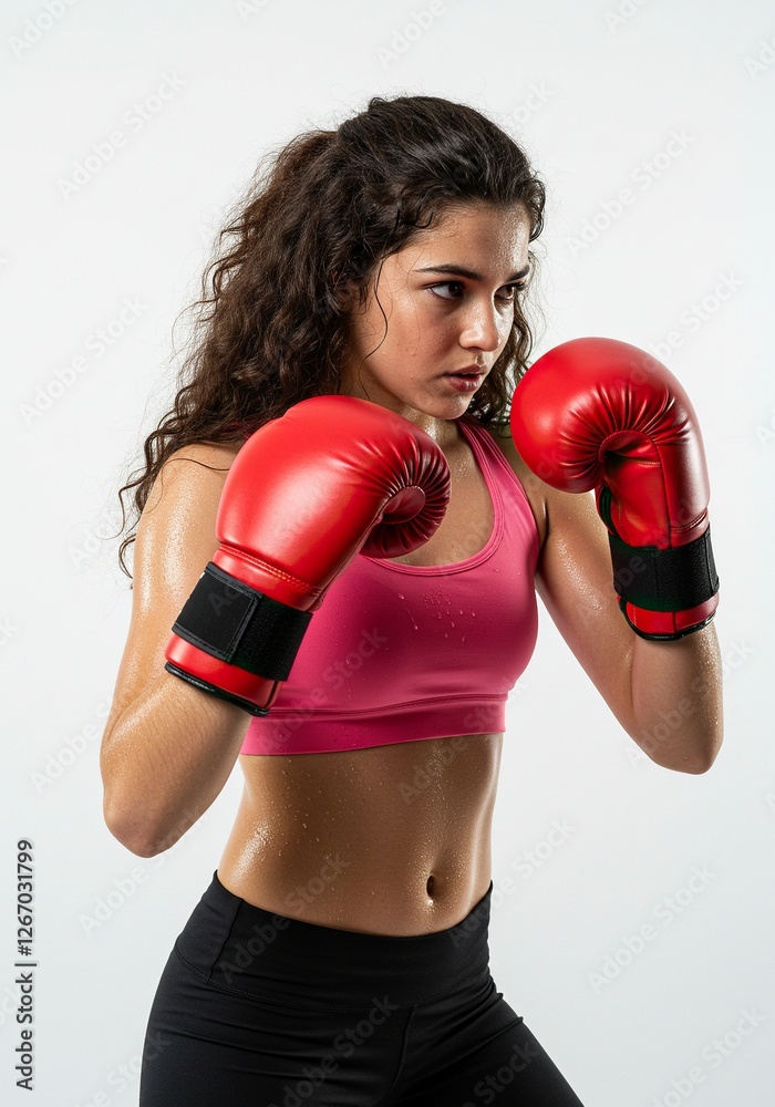 Woman Boxing Training with Red Gloves in Gym Cardio Workout Woman Boxing Training with Red Gloves in Gym Cardio Workout