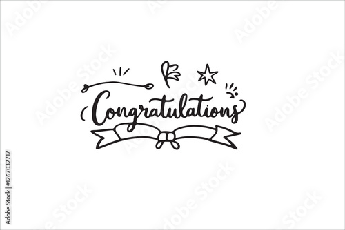 Hand Lettered Congratulations Card: A delicate and celebratory handwritten "Congratulations" adorned with a ribbon and star embellishments, a perfect element for any card or design project.  