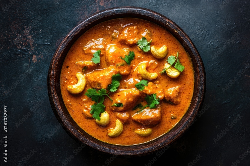 Creamy Chicken Curry, Cashews, Dark Background, Food Photography, Recipe Creamy Chicken Curry, Cashews, Dark Background, Food Photography, Recipe