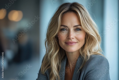 Confident and Attractive Middle-Aged Woman with Long Blonde Hair