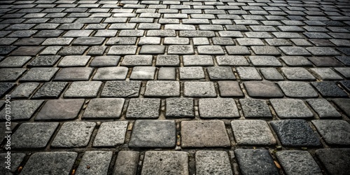 A textured perspective of a cobblestone pavement showcasing intricate detail and a variety of stone shades