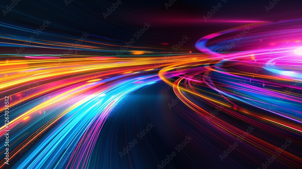 A colorful light show with a blue line in the middle A colorful light show with a blue line in the middle