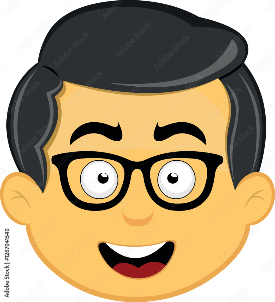vector illustration yellow emoji character male, with nerd glasses