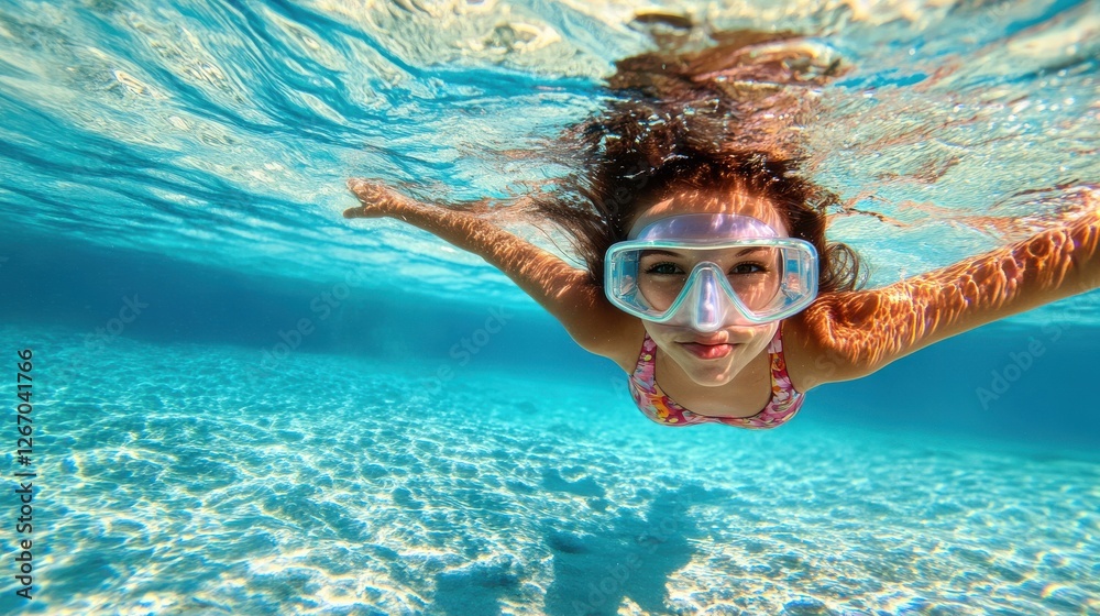 Naklejka premium Female swimmer at the swimming pool.Underwater photo