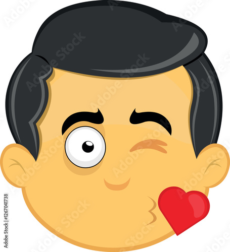vector illustration yellow emoji character male, giving a heart shaped kiss