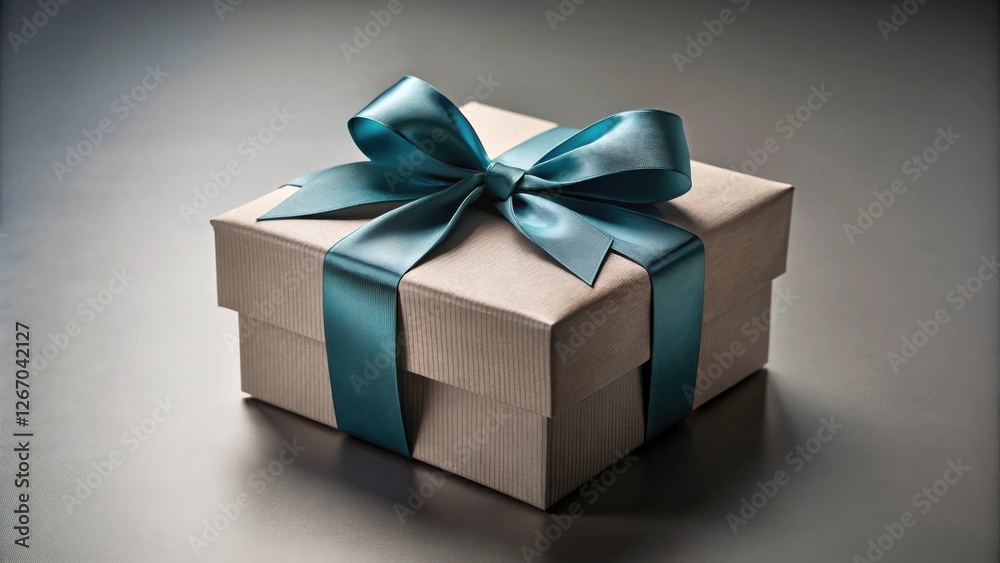 Obraz premium A thoughtfully presented gift box with a teal ribbon bow, perfect for a special occasion