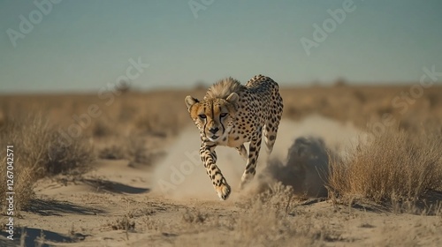 Cheetah Running Through Dusty African Savanna photo