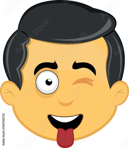 vector illustration yellow emoji character male, with a cheerful expression, winking eye and sticking out tongue