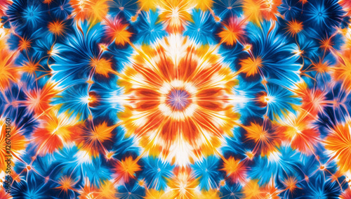 Vibrant and colorful tie-dye pattern with a symmetrical design