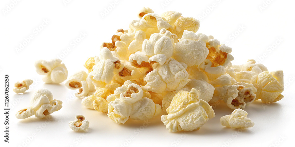 Fluffy Popcorn Flake Isolated on a Clean White Background for Snack Lovers Fluffy Popcorn Flake Isolated on a Clean White Background for Snack Lovers