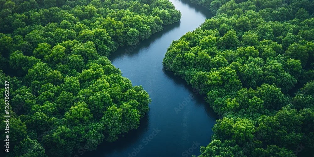 Aerial View of Lush Green Mangrove Forest and Winding River Aerial View of Lush Green Mangrove Forest and Winding River