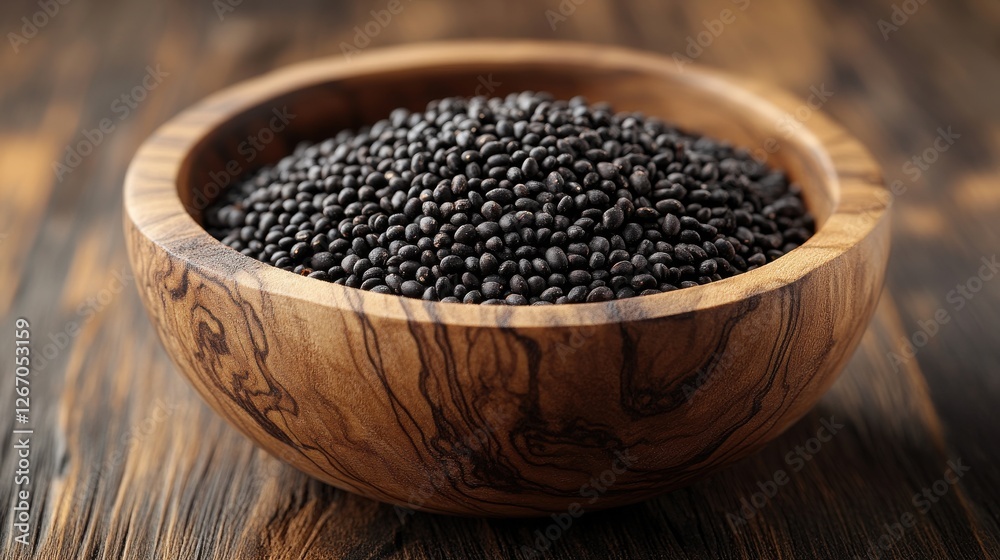 black sesame in wood bowl isolated on transparent background black sesame in wood bowl isolated on transparent background