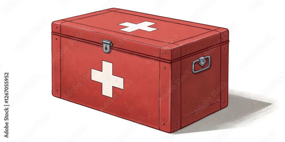 A Red Medical Emergency Box with a White Cross Symbol Isolated on a Clean Background, Essential for First Aid A Red Medical Emergency Box with a White Cross Symbol Isolated on a Clean Background, Essential for First Aid
