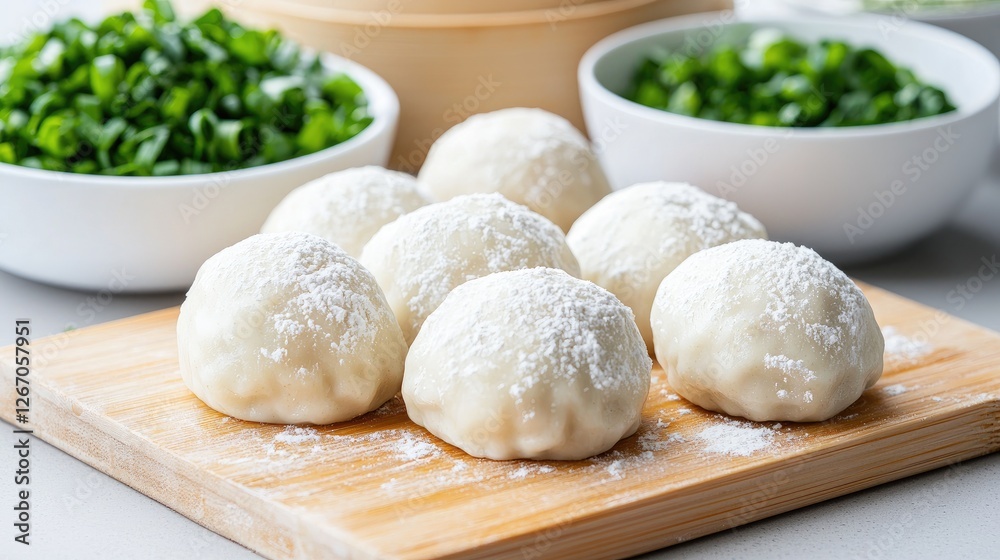 Steamed buns, kitchen prep, food photography, Asian cuisine Steamed buns, kitchen prep, food photography, Asian cuisine