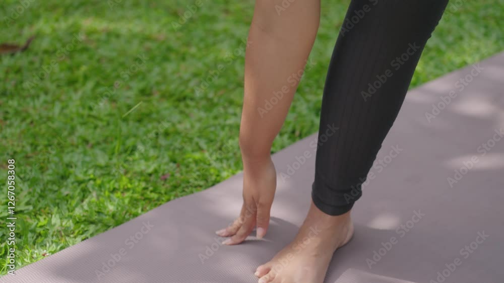 Yoga Pose Movement On Beautiful Lush Garden Green Grass in Ubud Bali Indonesia Yoga Pose Movement On Beautiful Lush Garden Green Grass in Ubud Bali Indonesia