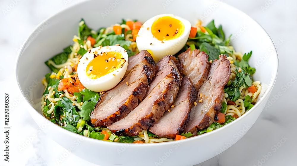 Bowl of Shoyu Ramen with Pork Slices and Soft-Boiled Egg, Japanese Cuisine
Bowl of Shoyu Ramen with Pork Slices and Soft-Boiled Egg, Japanese Cuisine
