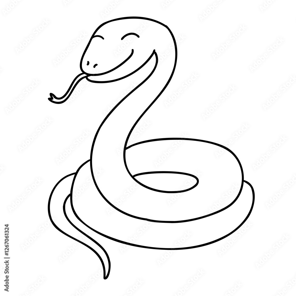 Fototapeta premium Cute smiling snake animal in cartoon doodle style. Vector illustration isolated on white background.