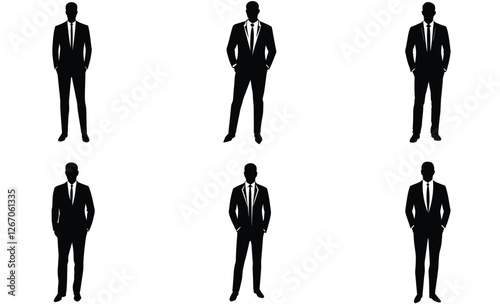 Set of Minimal Silhouettes of Businessmen Standing on White Background