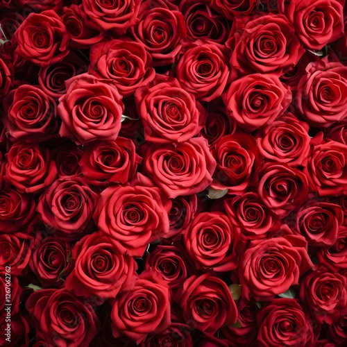 A bunch of red roses are arranged in a bouquet