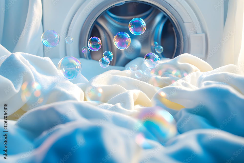 Obraz premium Ethereal Bubbles Dance Over Pristine Linens on Laundry Day