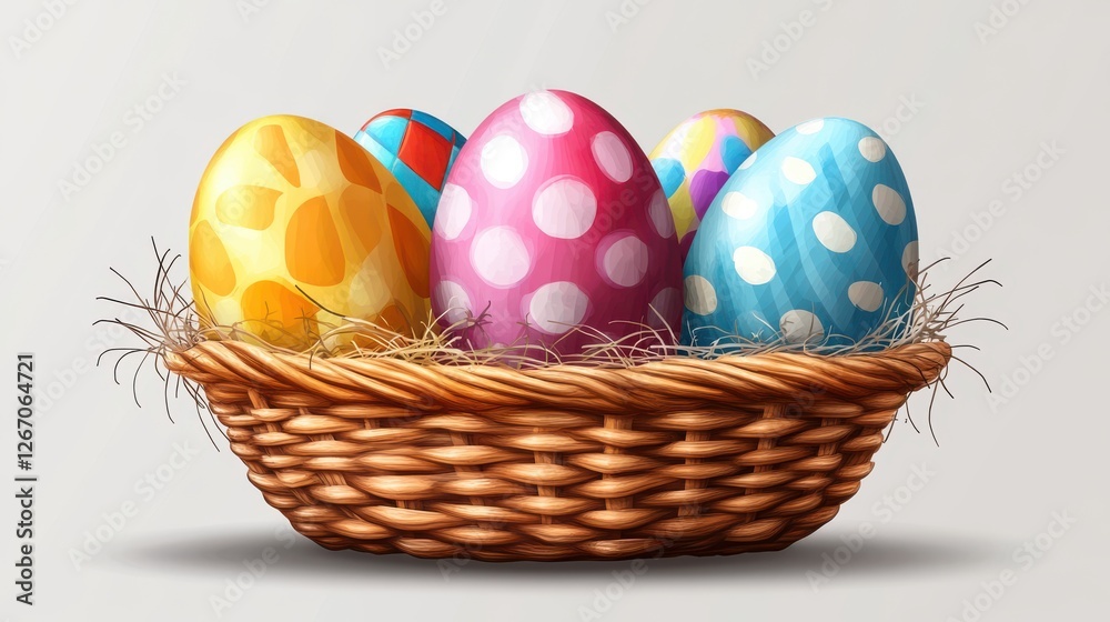 colorful easter eggs with wicker basket isolated on transparent background colorful easter eggs with wicker basket isolated on transparent background
