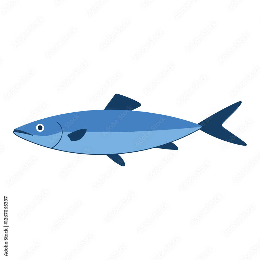 Obraz premium Saltwater fish flat design vector illustration. Fresh fish icon, perfect for seafood logos, restaurant branding, and fishing related designs.