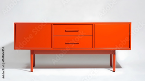 Obraz na płótnie A red cabinet with two drawers sits on a white background w salonie