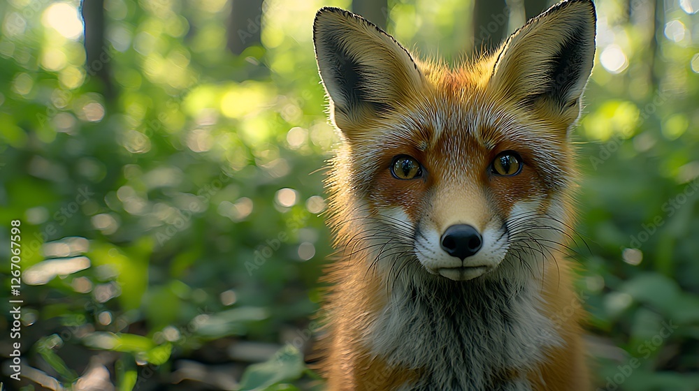 Red fox gazing, forest background, wildlife portrait, nature poster Red fox gazing, forest background, wildlife portrait, nature poster
