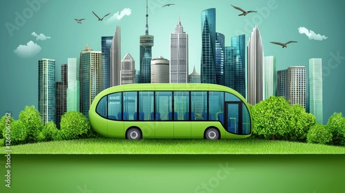 Eco-Friendly Bus in Cityscape Park photo