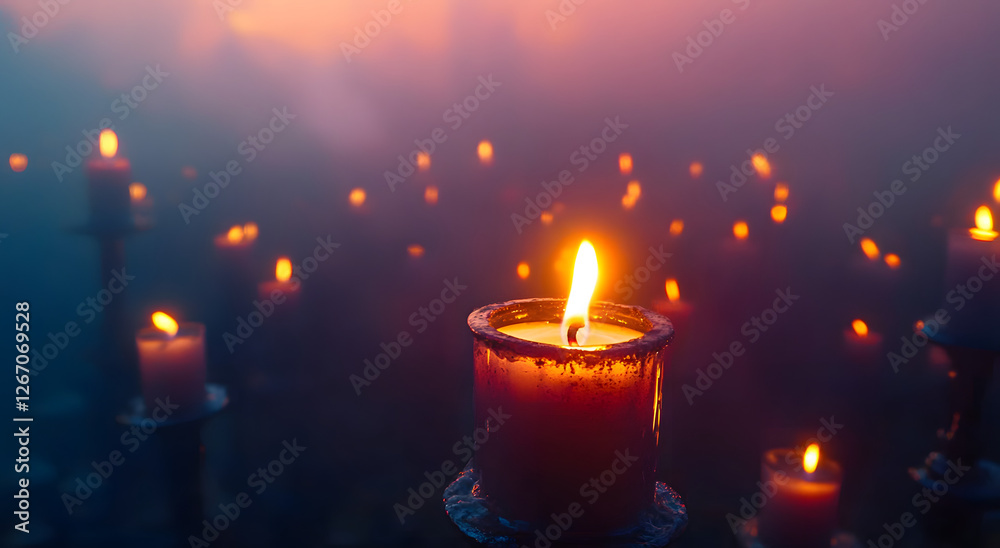 Fototapeta premium World Religion Dayconcept：Many burning candles with shallow depth of field