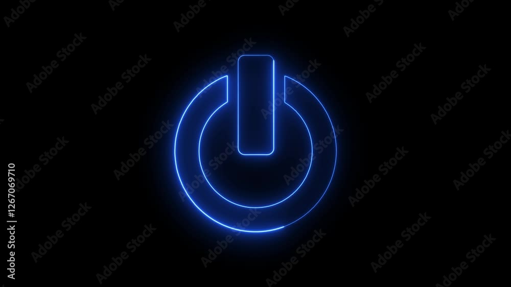 Neon Power Sign Animation, Glowing Blue Power Button Icon, 