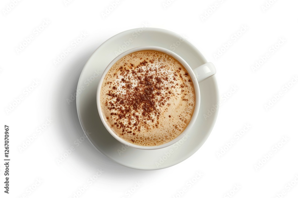 Cappuccino in white cup on saucer with cinnamon. Artificial intelligence image Cappuccino in white cup on saucer with cinnamon. Artificial intelligence image
