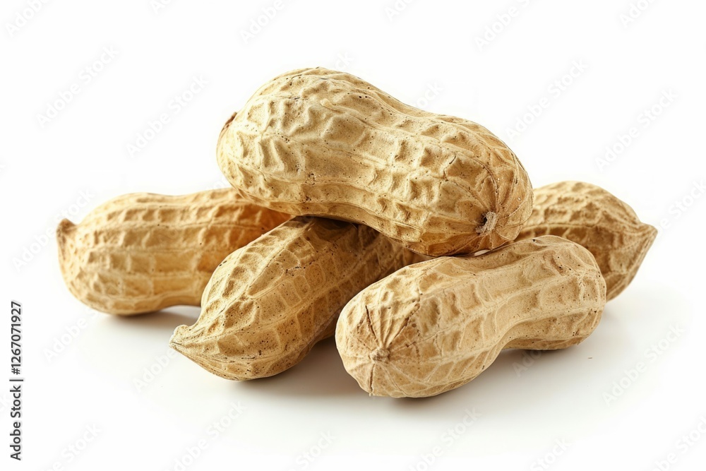 Few peanuts on white isolated background. Artificial intelligence image Few peanuts on white isolated background. Artificial intelligence image