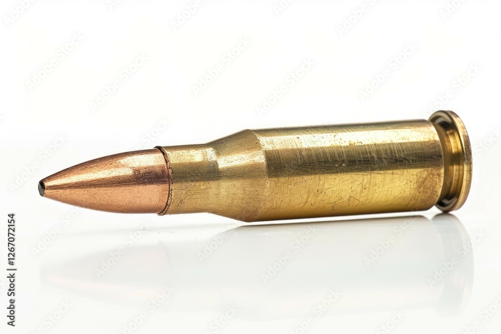 Brass bullet on white background. Artificial intelligence image Brass bullet on white background. Artificial intelligence image