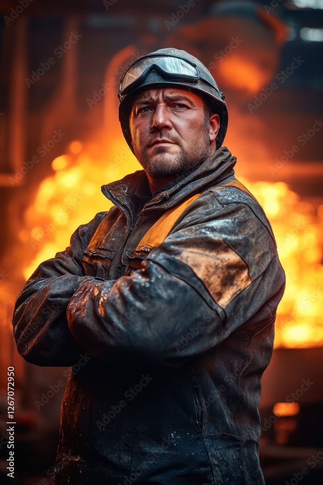 Fototapeta premium Steelworker Portrait: A Man of Fire and Fortitude