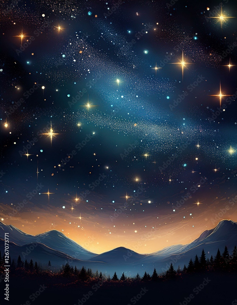 Fototapeta premium Night sky with stars sparkling on black background. Generated image