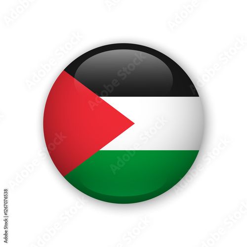 Free Download Realistic glossy button with flag of Palestine. 3d vector element with shadow. For mobile apps, UI and web. - GFXLoad