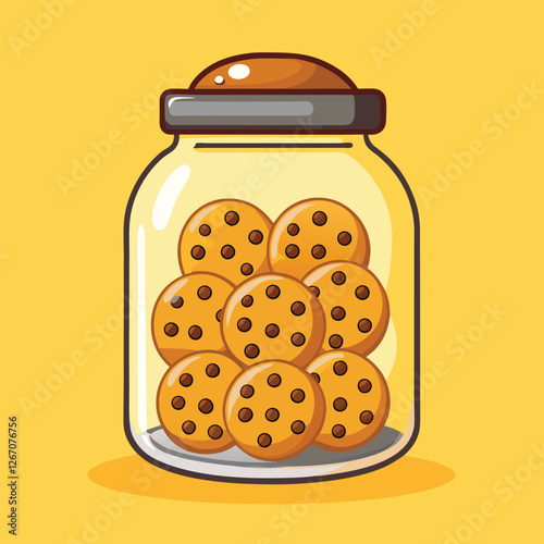 glass jar with cookies Cookie jar with tasty chocolate cookies vector illustration